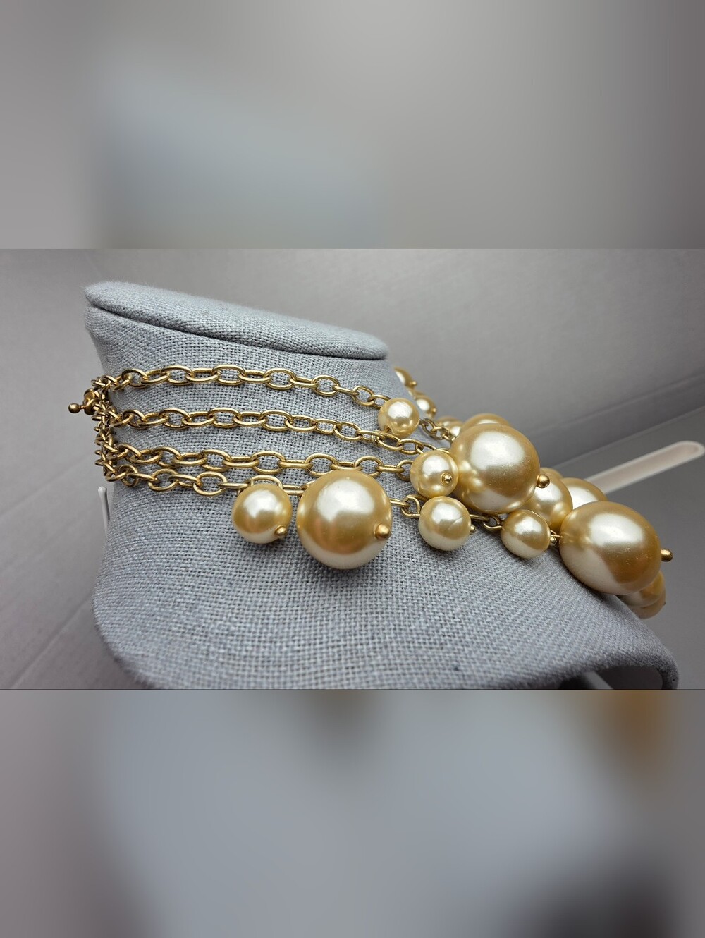[J. Crew] Champagne Toned Multi-Strand Chunky Pearl Bubble Statement Necklace - Picture 7 of 16
